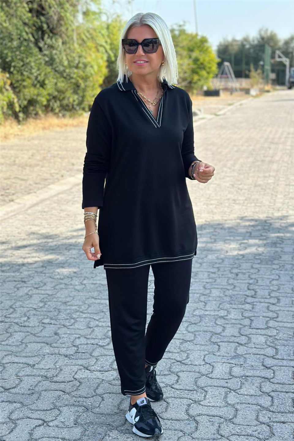 Polo Yaka Ribanalı Penye TakımUK2260373-SIYAH-S