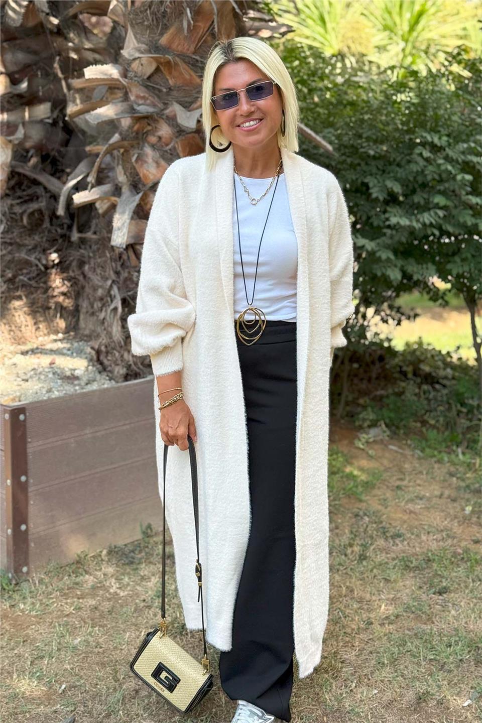 Sakallı Uzun Tunik HırkaDKH20250907-KREM-STANDART