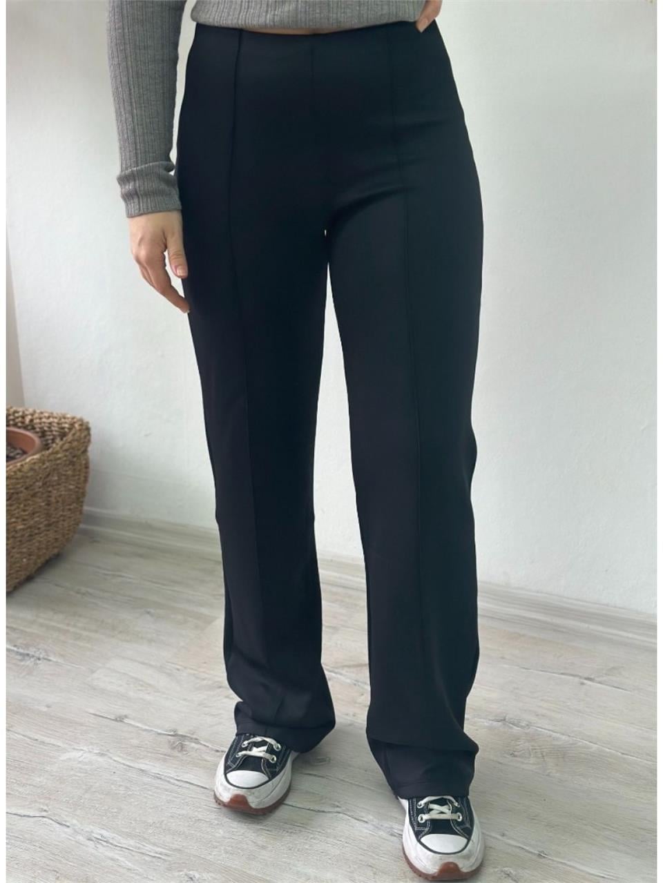 Siyah Beli Lastikli Önden Dikişli Scuba Pantolon UK224048133-Siyah