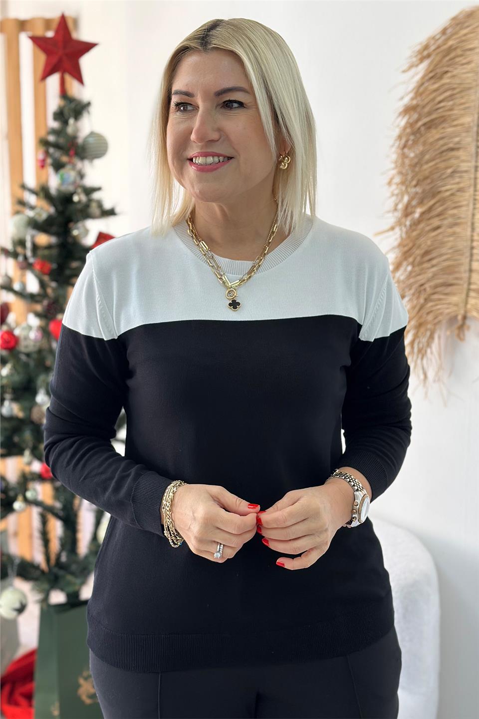 Siyah Beyaz Çift Renk TrikoUT24110944-COKRENKLI-STD