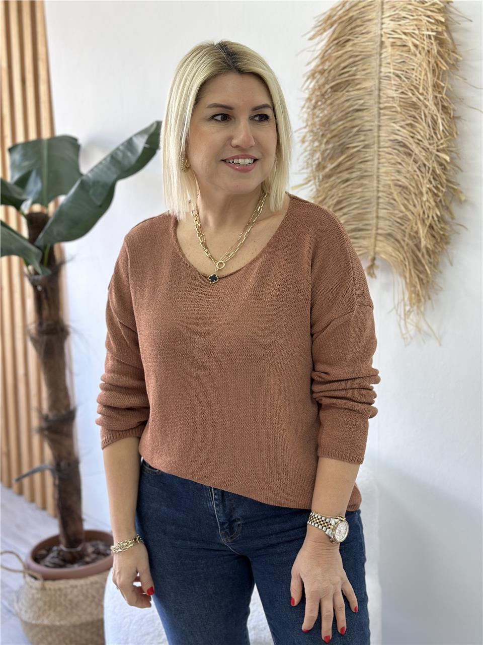 Tarçın Kayık Yaka Merserize TrikoUT24110973-TARÇIN-STD