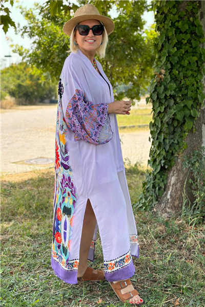 Mor Kaplan Baskılı Kimono - By Esra Celkan