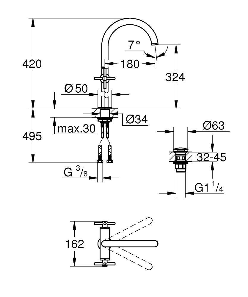 Grohe 21044DC3 Atrio New Classic Tek delikli lavabo bataryası 1/2