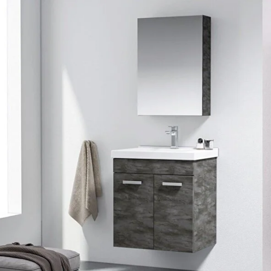 Orka Enez 55 cm Banyo Dolabı Takım Desenli Antrasit