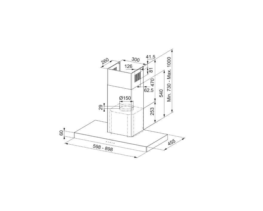 FRANKE Mythos FCR 625 TC BK/XS NG/600 Black Glass/Inox Davlumbaz 325.0653.923