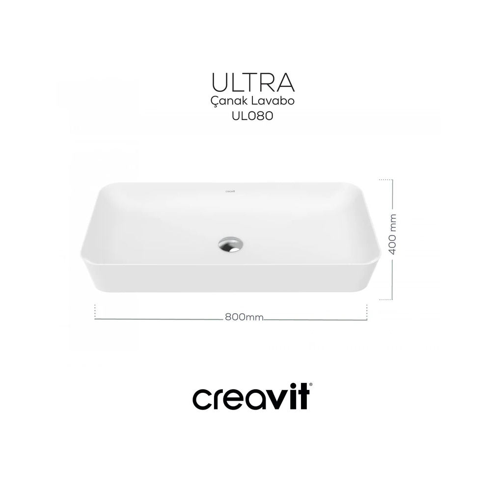 CREAVİT UL080 Ultra Tezgah Üstü Lavabo Beyaz 80 cm