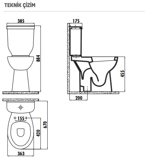 Creavit BD305 Bedensel Engelli Alttan Çıkışlı Klozet ve Kapak