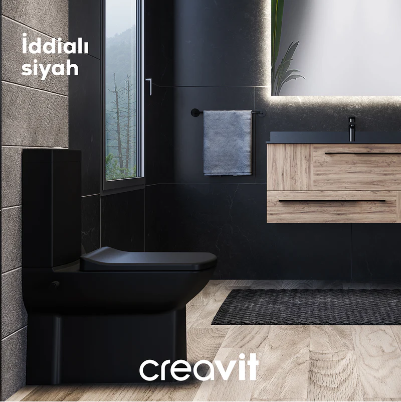 Creavit LR360 Lara Duvara Dayalı Klozet Seti Kömür Karası