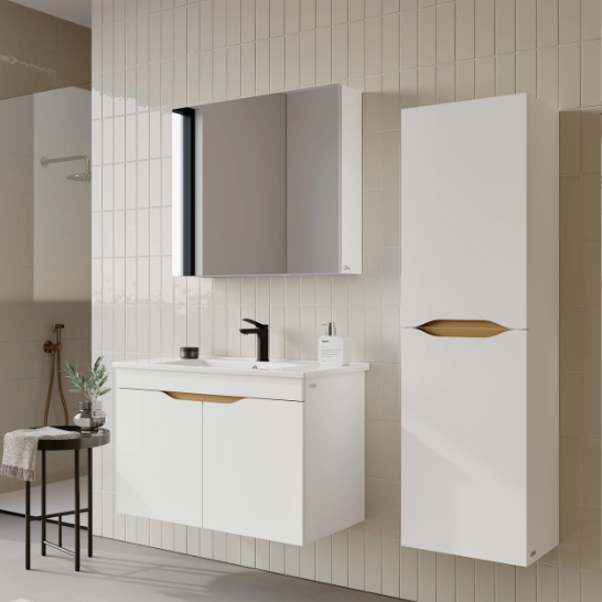 Orka Lena 100 cm Ayna Dolaplı Çekmeceli Banyo Dolabı Takımı Beyza 