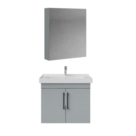 Creavit D20 Kapaklı Lavabo Dolabı Dolaplı Ayna Takımı Gri 65 Cm