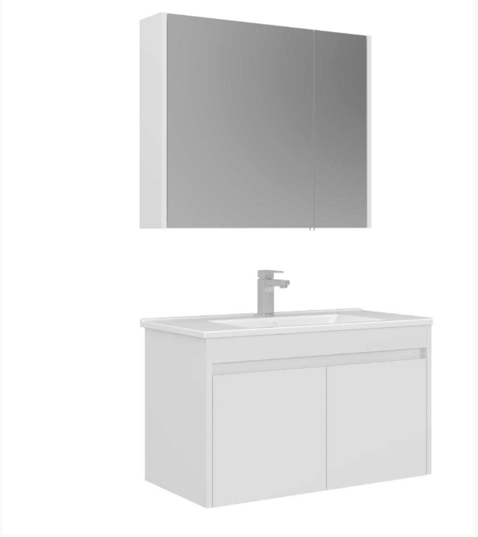 Orka Arno Kapaklı 85 cm Banyo Dolabı Takımı Parlak Beyaz Armatür Hediyeli