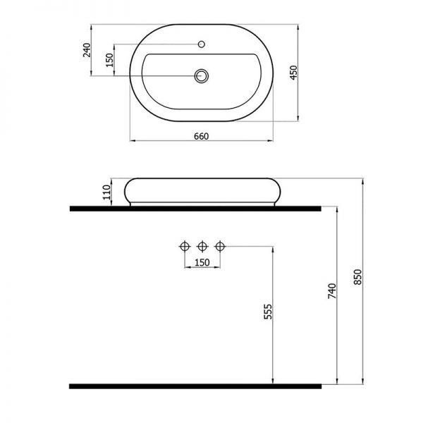 Newarc  5026BT Elips Batarya Delikli Lavabo