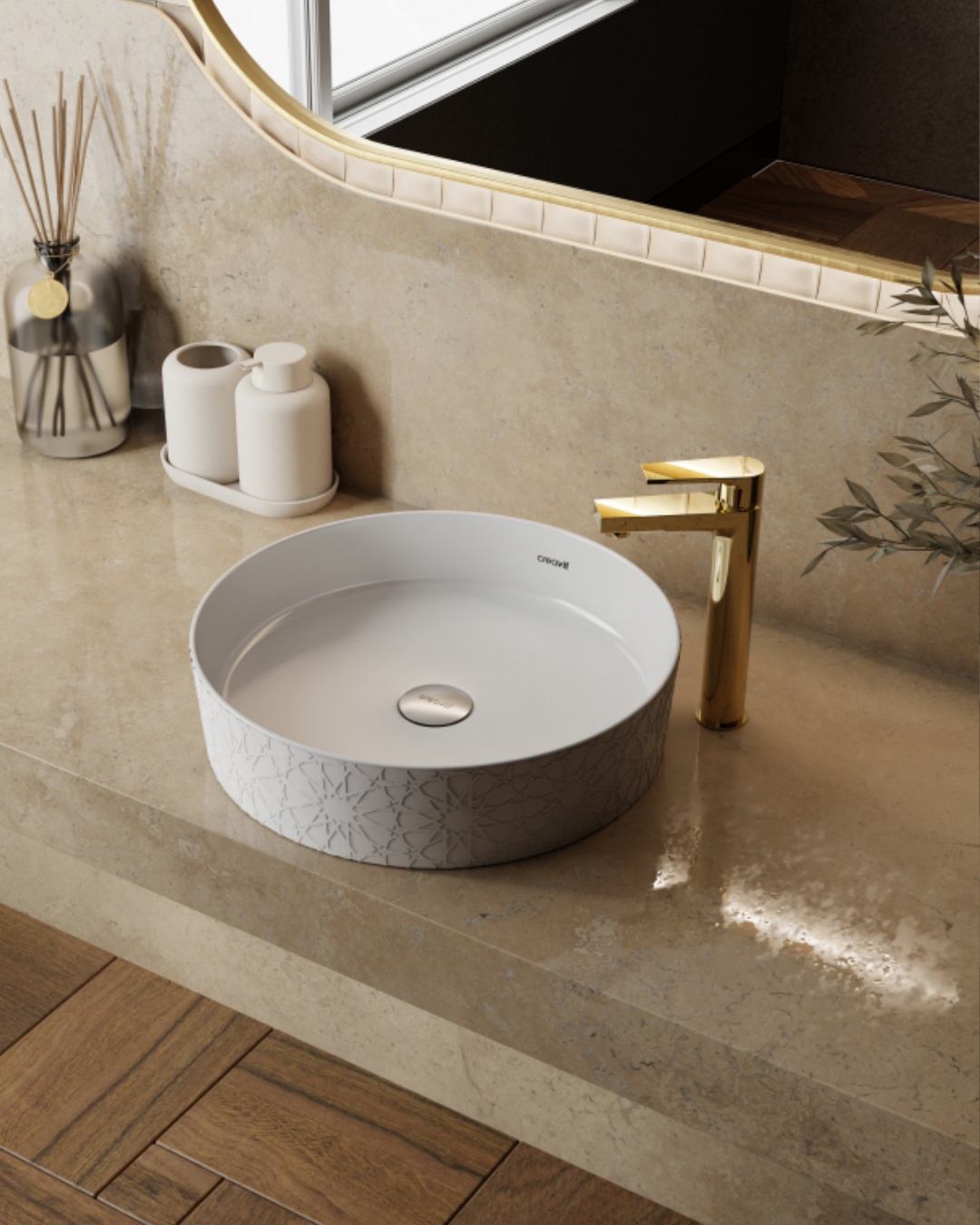 Creavit LP140 Loop Yuvarlak Çanak Lavabo Ø40 cm Selçuklu Rölyef Uygulamalı