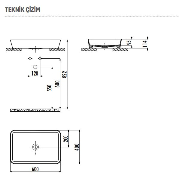 CREAVİT Loop 40x60 cm Tezgah Üstü Çanak Lavabo LP060