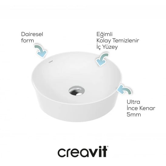 Creavit Ultra Yuvarlak Çanak Lavabo Ø40 cm UL140