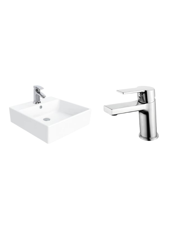 Creavit NX256 Next Tezgah Üzeri Lavabo 50x50 cm Ve Luna LN1500 Lavabo Bataryası