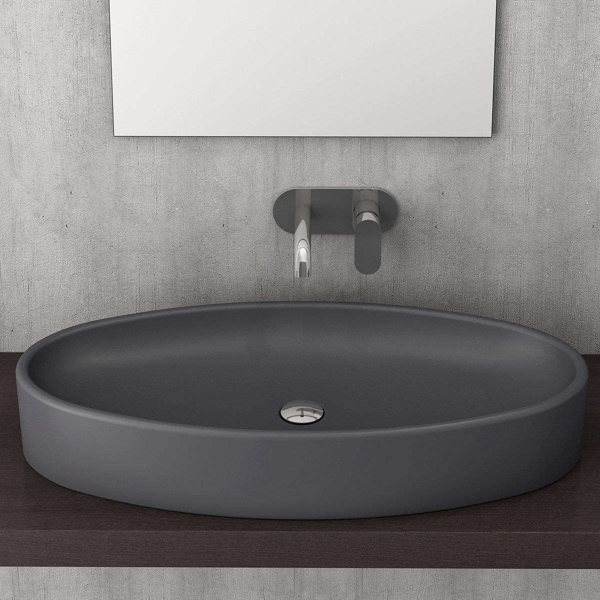 Bocchi 1014-020-0125 Vessel Elips Çanak Lavabo 85 cm Mat Antrasit