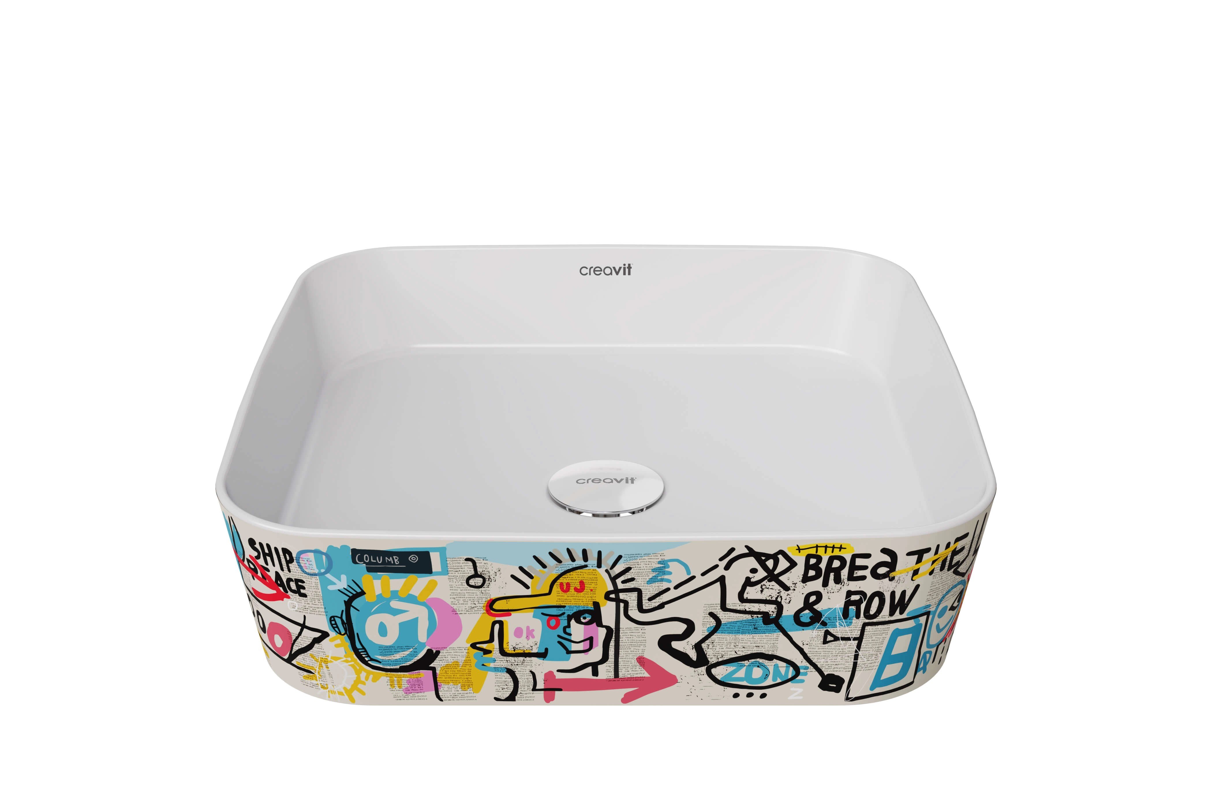 Creavit LP040 Loop Kare Çanak Lavabo 40 cm Grafiti Desen Uygulamalı
