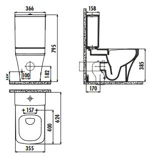 Creavit SO361 Solo Kanalsız Duvara Dayalı Klozet, Yavaş Kapanan Kapak ve İç Takım Set