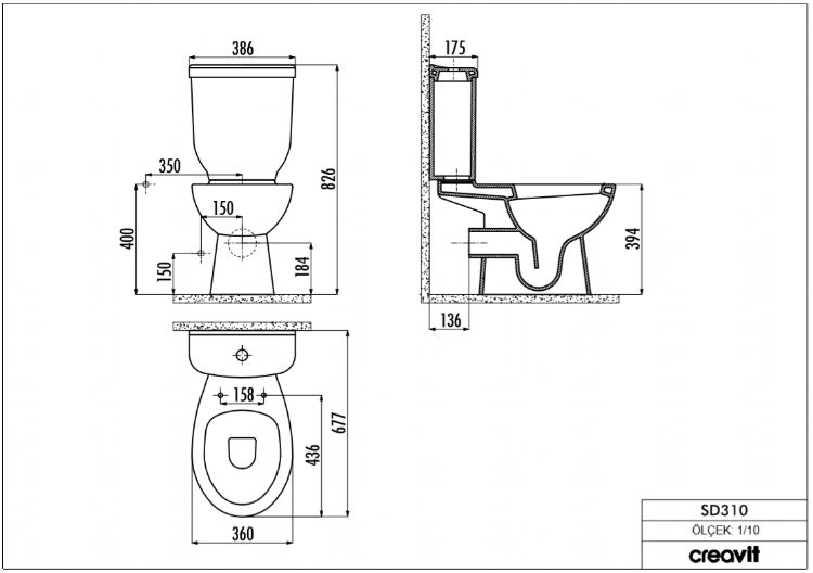Creavit SD310 Sedef Arkadan Çıkışlı Klozet Seti