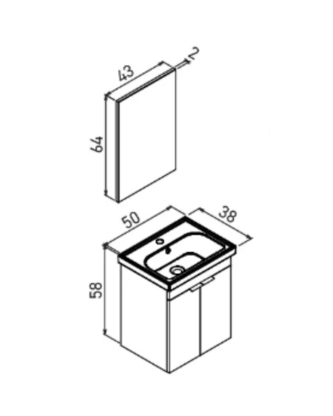 Orka Desna 50 cm Asma Banyo Dolabı Set, Düz Ayna Budva