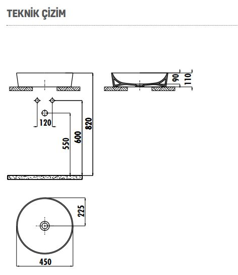 Creavit Ultra Kare Çanak Lavabo 45 Cm Parlak Beyaz UL145 