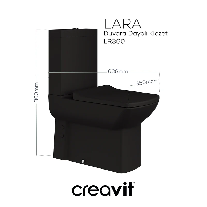 Creavit LR360 Lara Duvara Dayalı Klozet Seti Kömür Karası