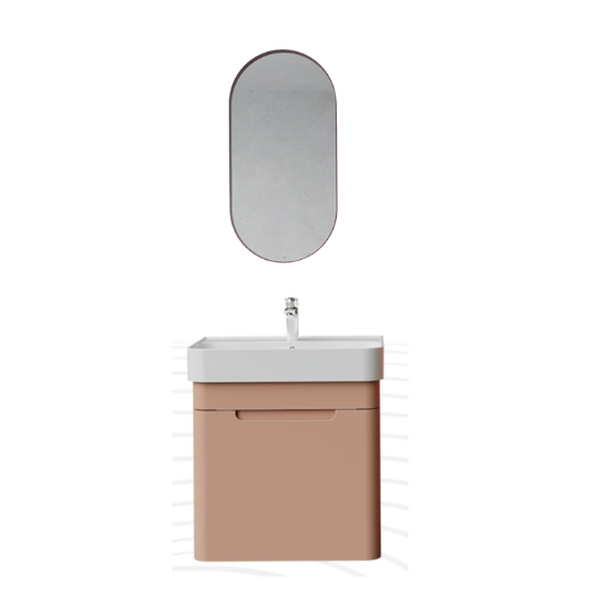 Creavit CO0060.41 Colorit Kapaklı Lavabo Dolabı 60 cm Ve Oval Ayna Şeftali Tüyü