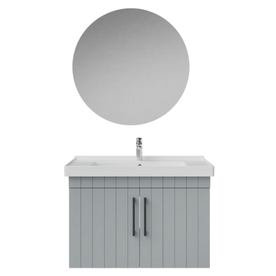 Creavit D20 Kapaklı Lavabo Dolabı Yuvarlak Ayna Takımı Gri Lake 80 Cm 
