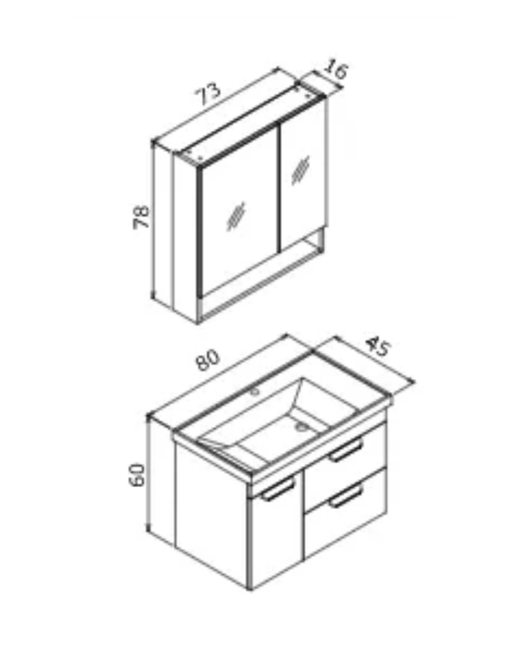 Orka Nova 80 CM Banyo Dolabı Takım Parlak Beyaz