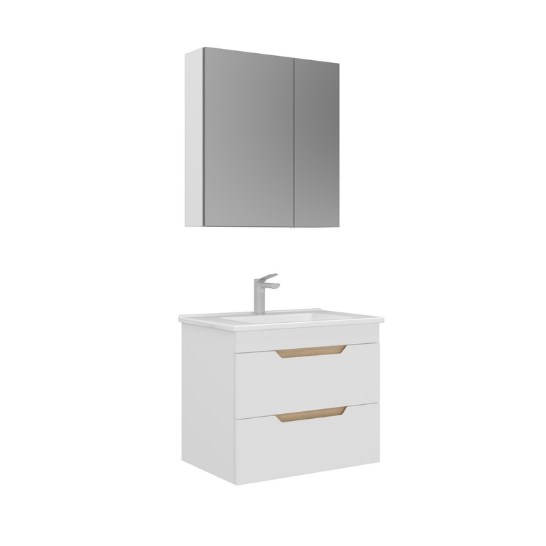 Orka Lena 65 cm Ayna Dolaplı Çekmeceli Banyo Dolabı Beyaz