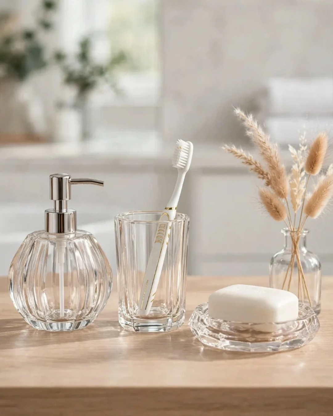 Creavit Aura Tezgâh Üstü Sıvı Sabunluk, Sabunluk ve Diş Fırçalık 3lü Set