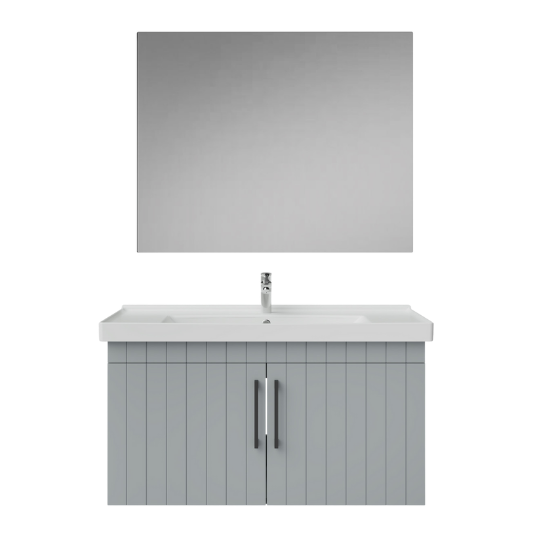 Creavit D20 Kapaklı Lavabo Dolabı Düz Ayna Takımı Gri Lake 100 cm