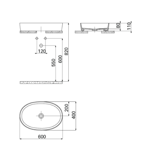 Creavit LP160 Loop Oval Çanak Lavabo 40x60 cm Kömür karası-Mat Siyah