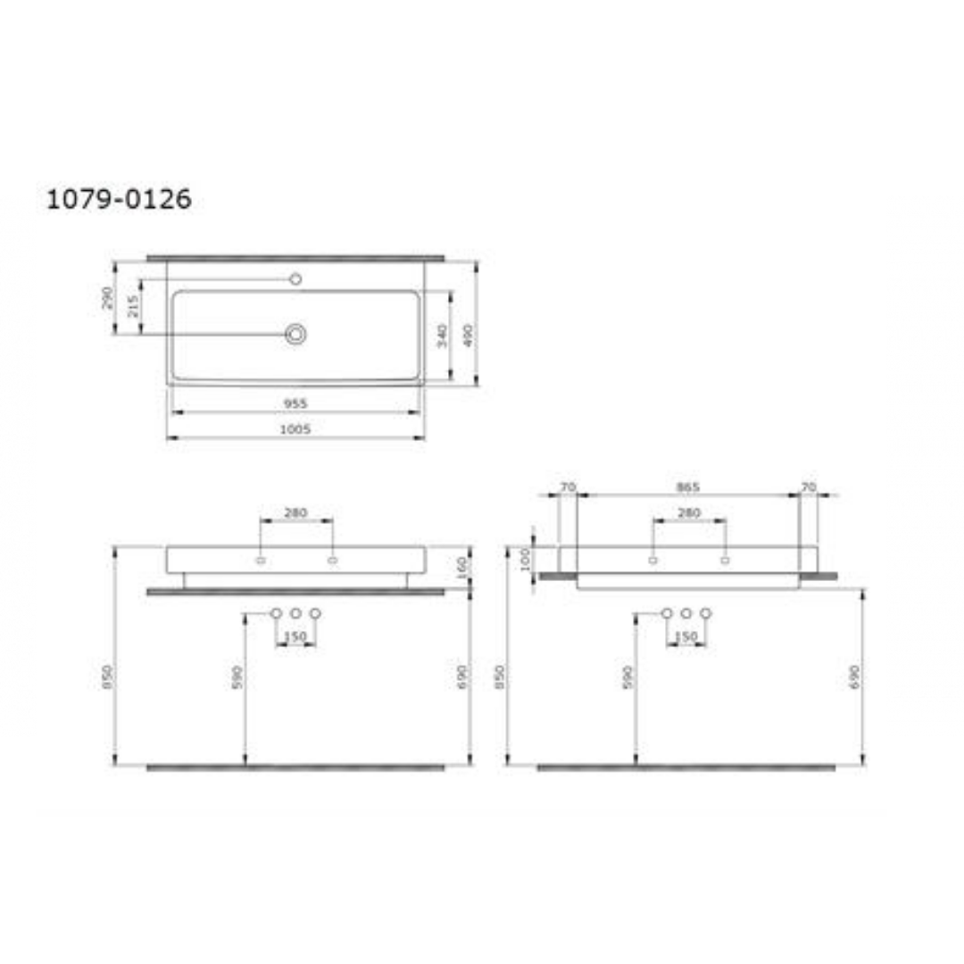 Bocchi Scala Tezgah Üstü Lavabo 100 Cm P. Beyaz 1079-001-0126