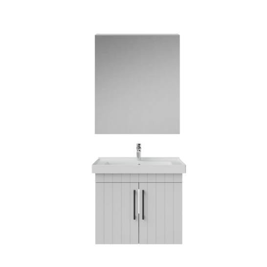 Creavit D20 Kapaklı Lavabo Dolabı Düz Ayna Takımı Beyaz Lake  65 Cm