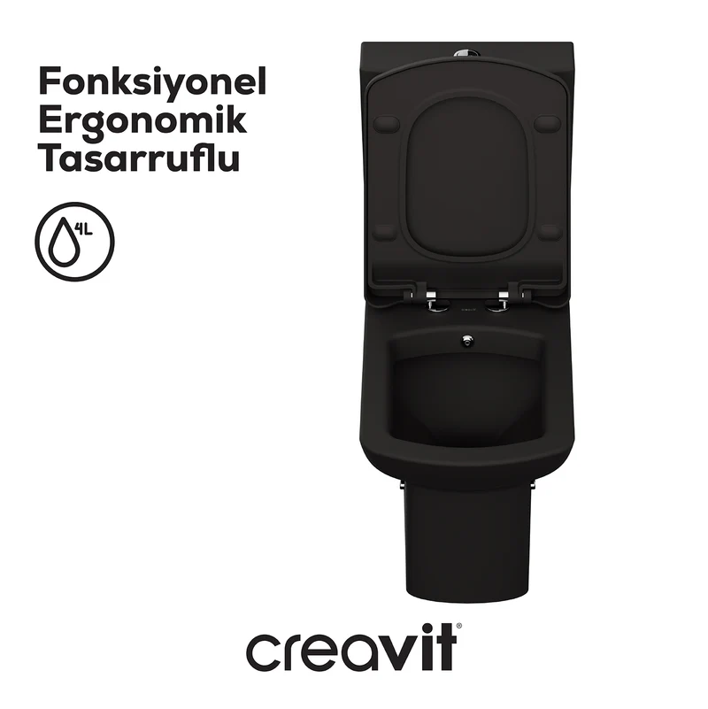 Creavit LR360 Lara Duvara Dayalı Klozet Seti Kömür Karası