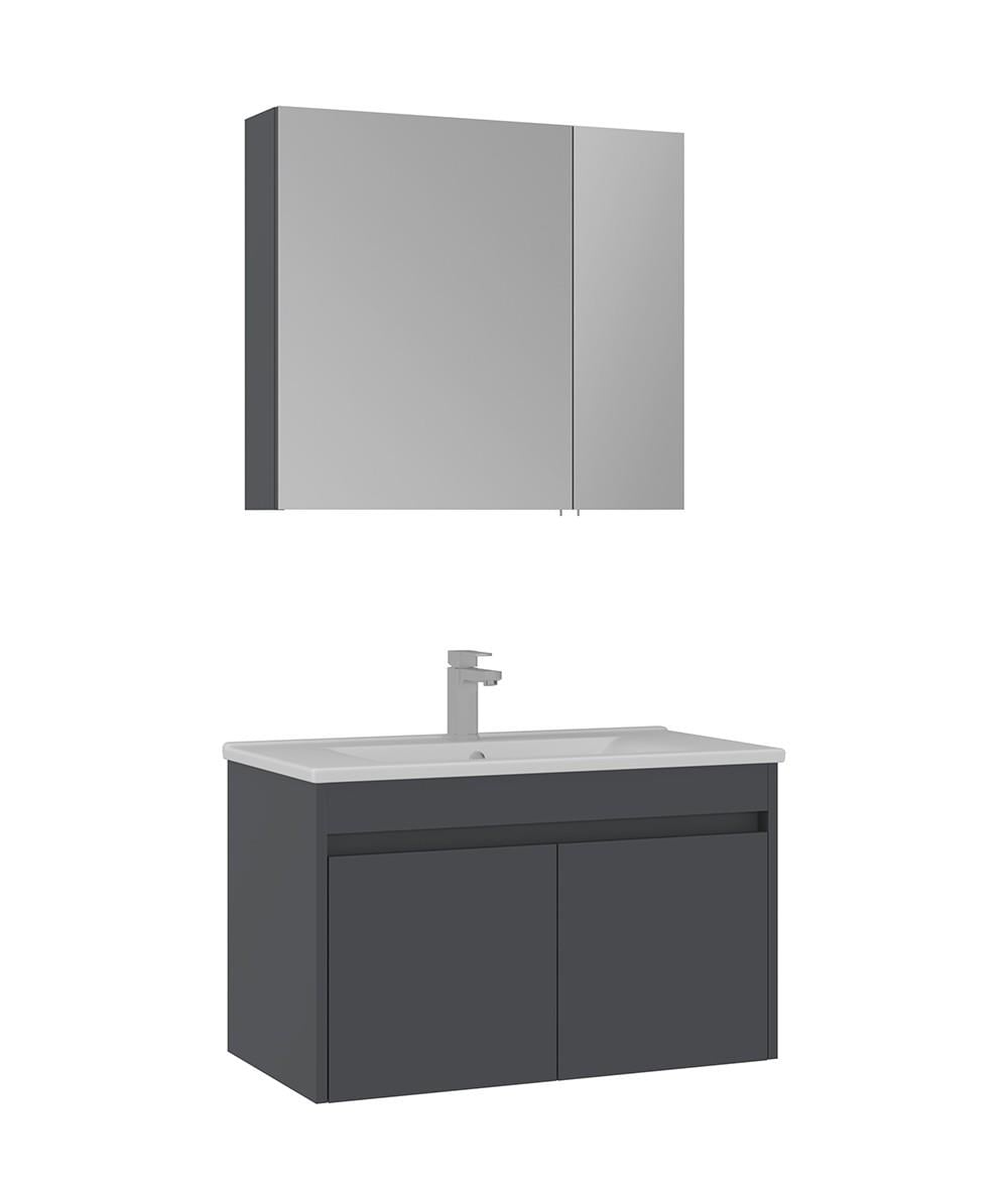 Orka Side 85 CM Kapaklı Banyo Dolabı Takım Mat Antrasit