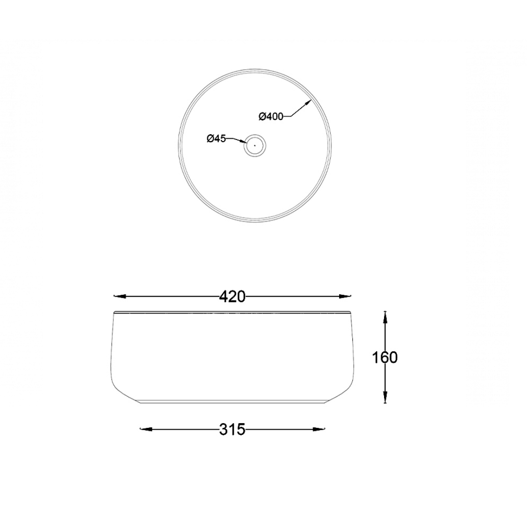 Newarc MOR.L.042 MB   Moreno Tezgah Üstü Lavabo Mat Siyah 