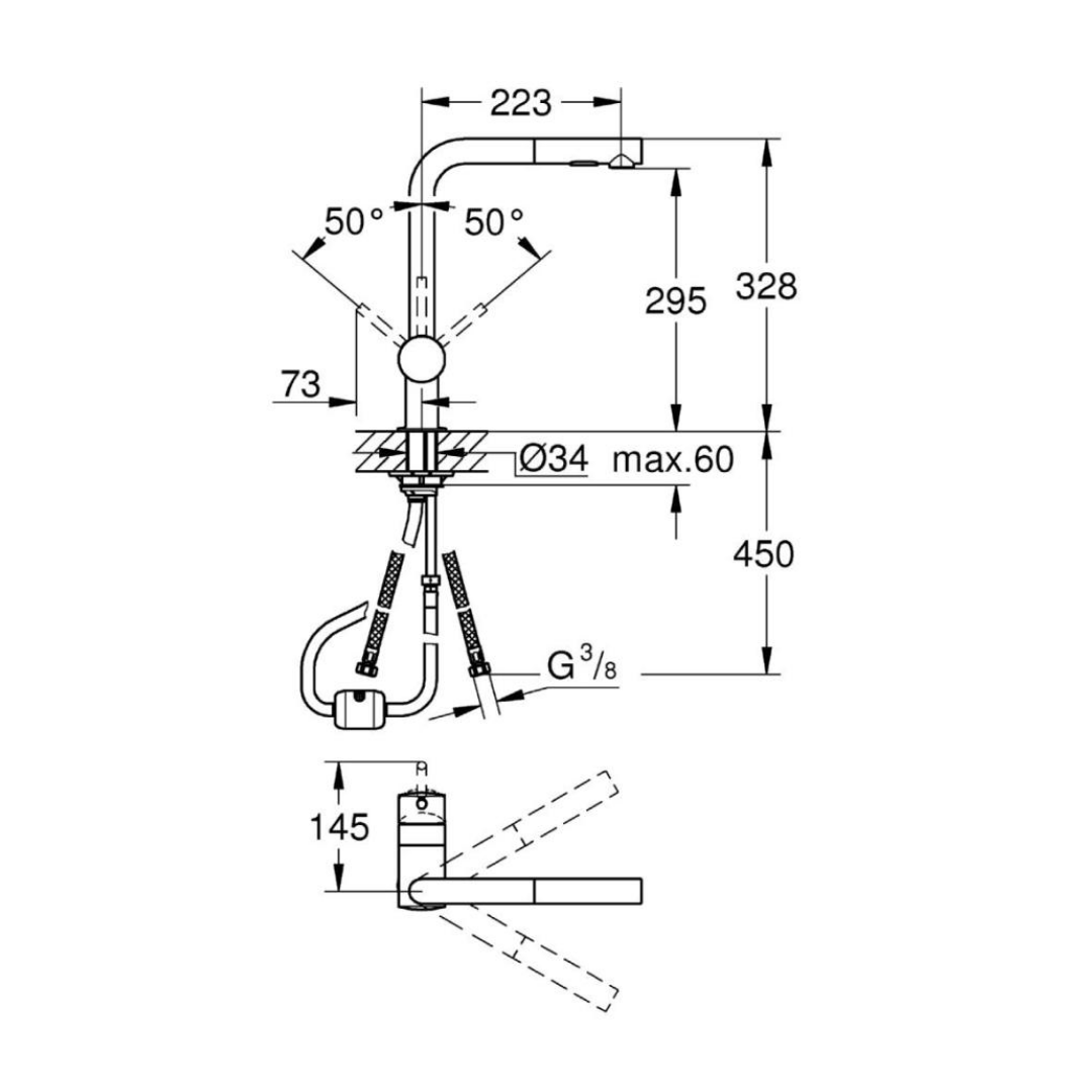 Grohe Eviye Bataryası Spiralli 2 Fonksiyonlu Minta Krom 30274000