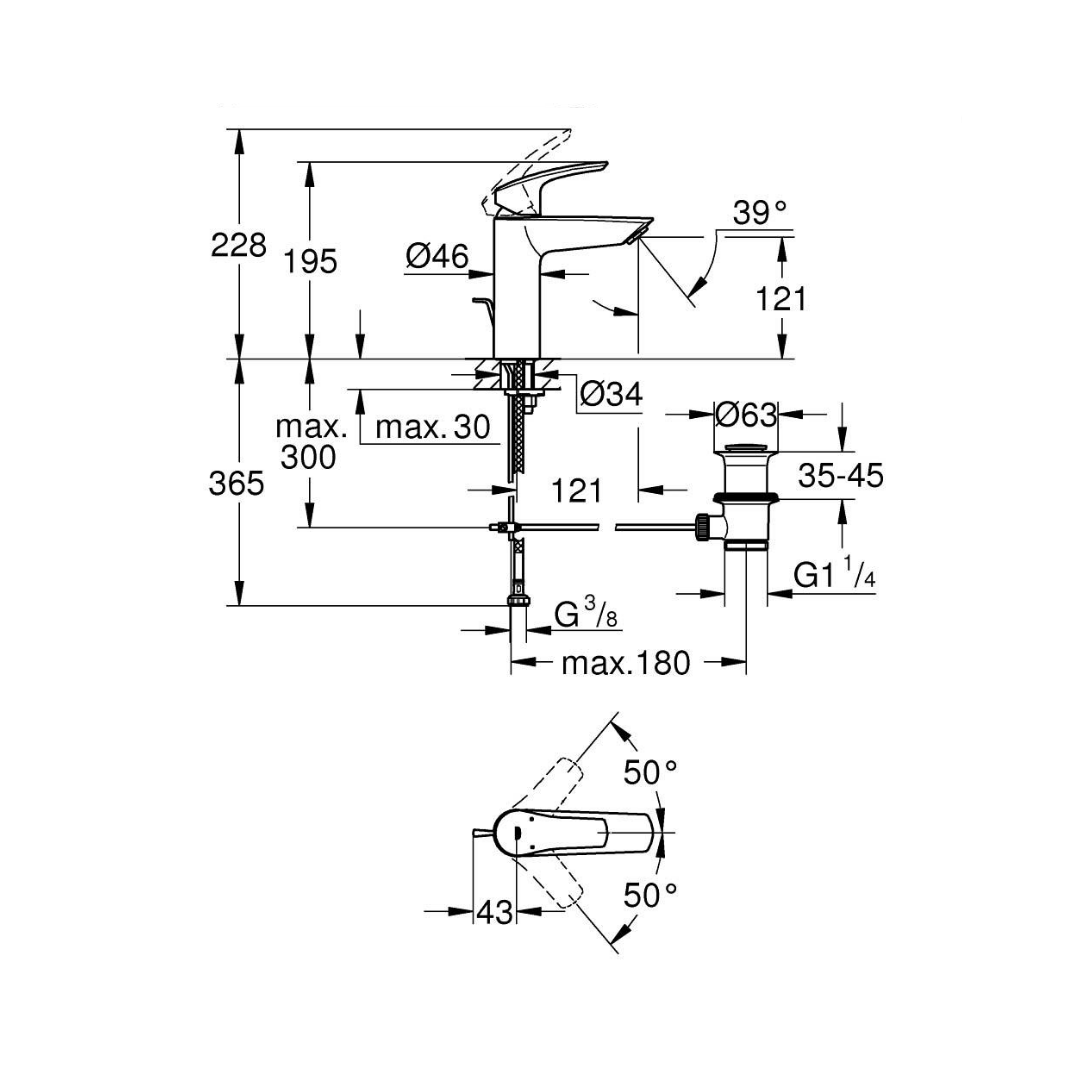 Grohe Eurosmart Tek Kumandalı Lavabo Bataryası M - Boyut  23322003