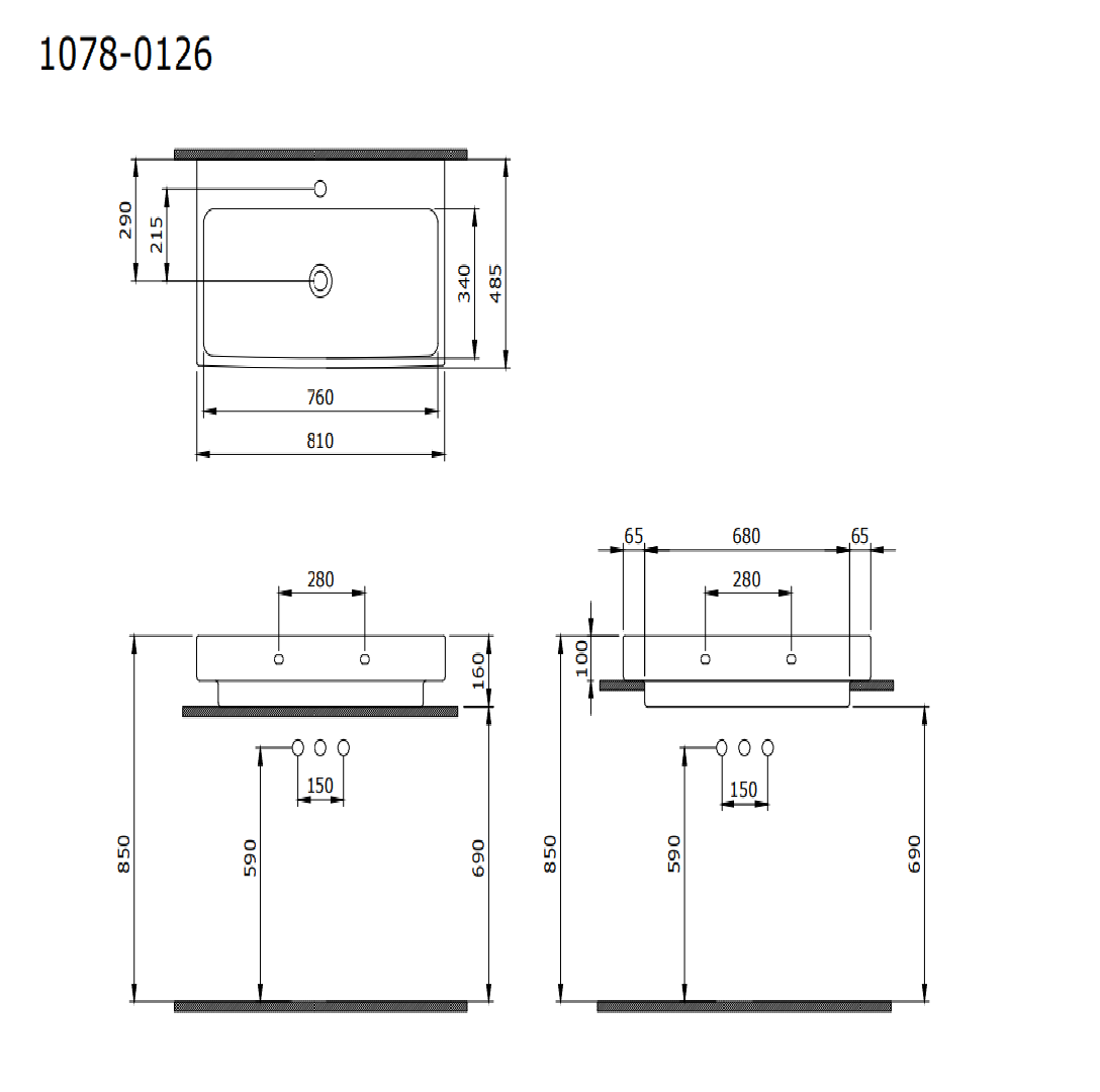 Bocchi Scala Tezgah Üstü Lavabo 80 Cm Parlak Beyaz 1078-001-0126