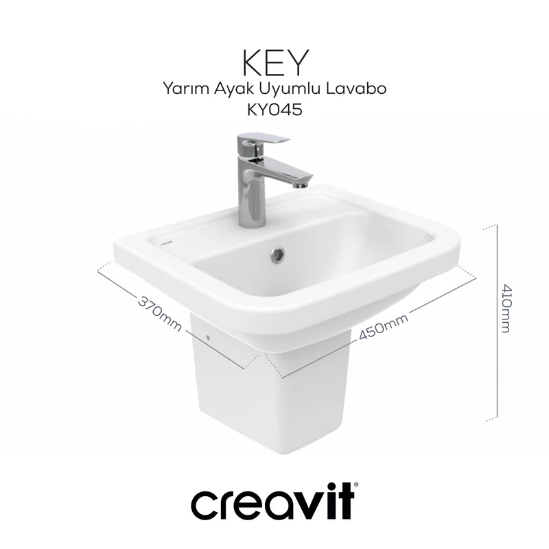 Creavit Ky045 Key Köşeli Yarım Ayak Lavabo 36*45 Cm