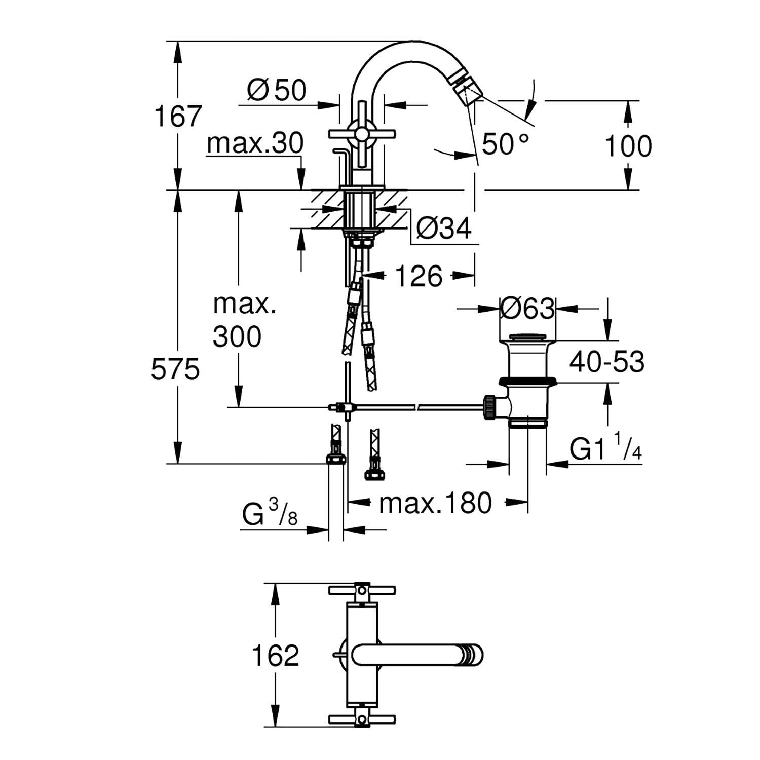 Grohe 24027003 Atrio New Classic Tek delikli bide bataryası 1/2