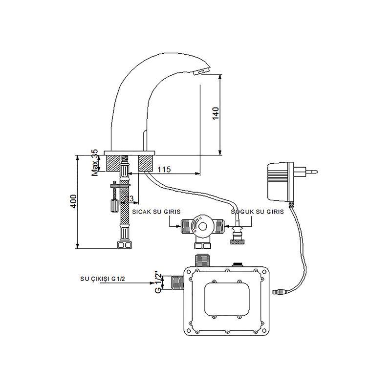 NEWARC TEKNO FOTOSELLİ ELİTE FOTOSELLİ LAVABO BATARYASI ALTIN