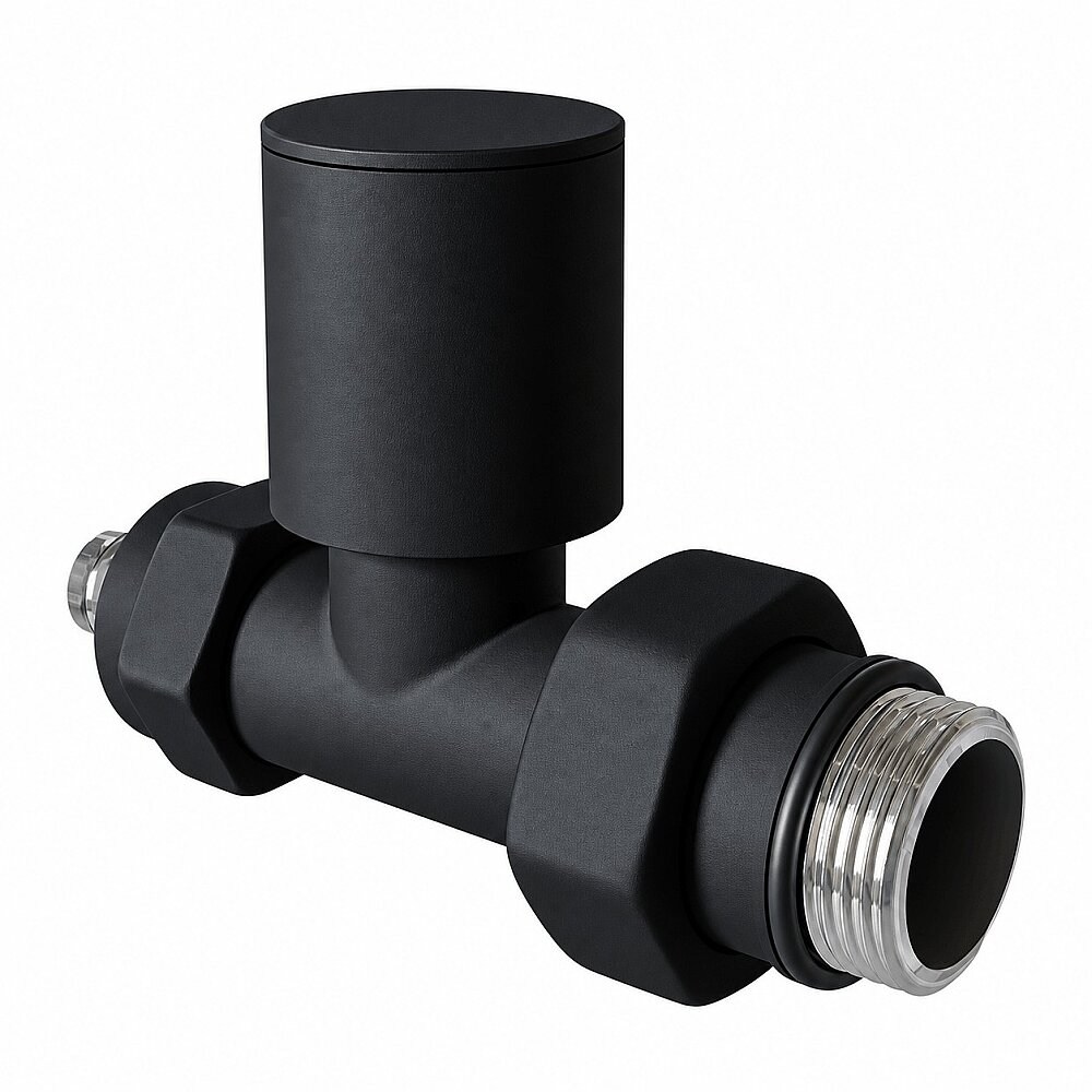 Radyatör Vanası 1/2 Siyah Düz Pex (Metal Volanlı 16*2mm Boru Bağl. Rakorlu)