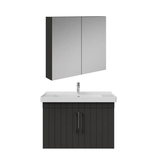 Creavit D20 80Cm Kapaklı Lavabo Dolabı Dolaplı Ayna Takımı Antrasit Lake