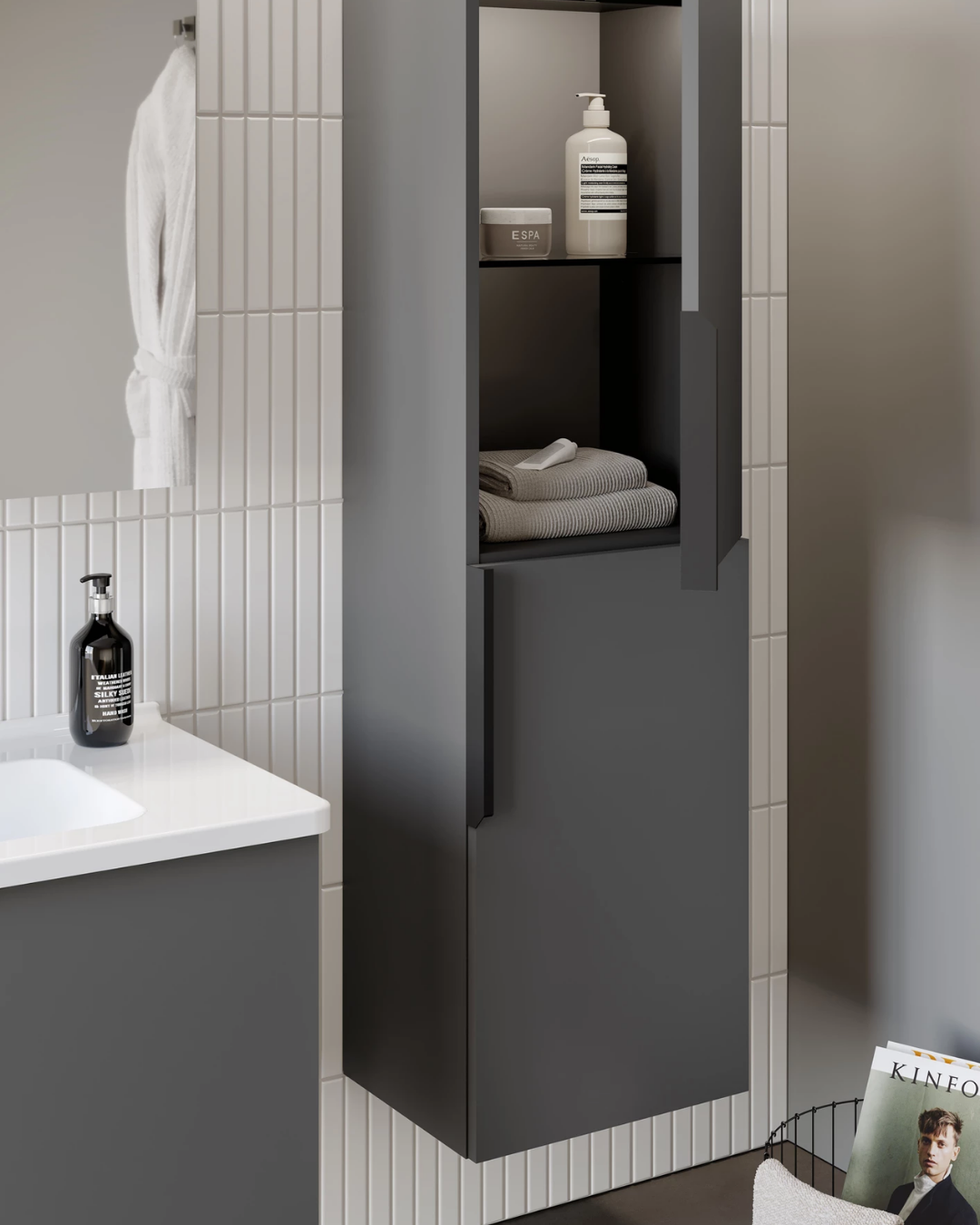 Orka Pure 40 cm Banyo Boy Dolabı Gri