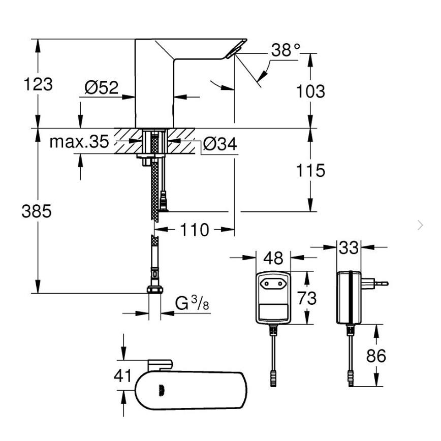 GROHE 36453000  Fotoselli Lavabo Bataryası Elektrikli çift su giriş 
