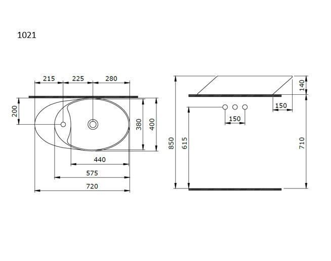 Bocchi 1021-005-0126 Vessel Batarya Banklı Çanak Lavabo 72 cm Parlak Siyah